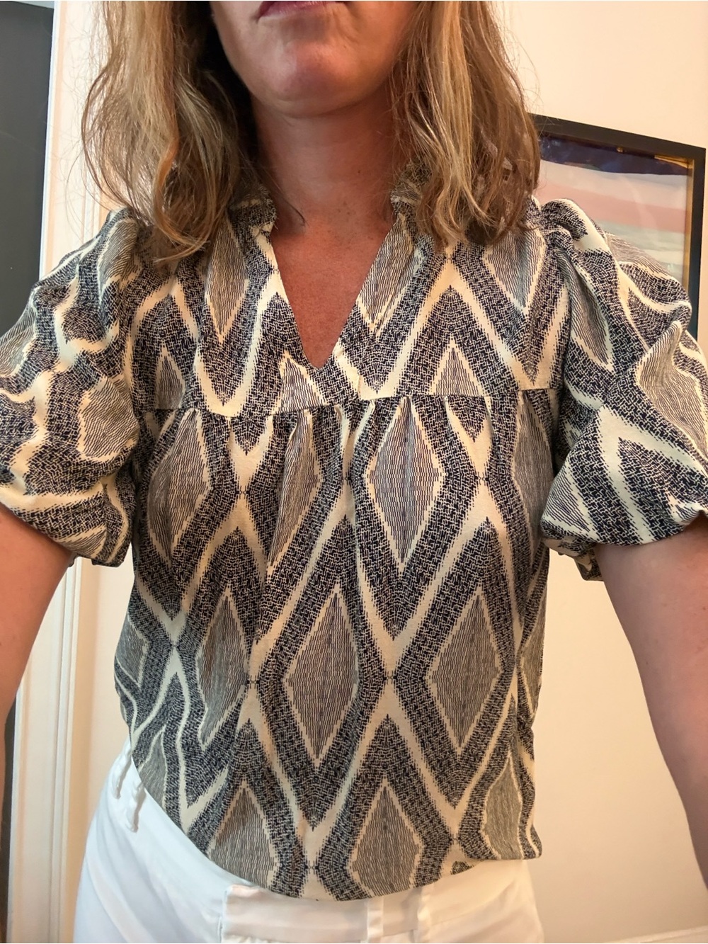 THML Black and Cream Abstract Print Blouse